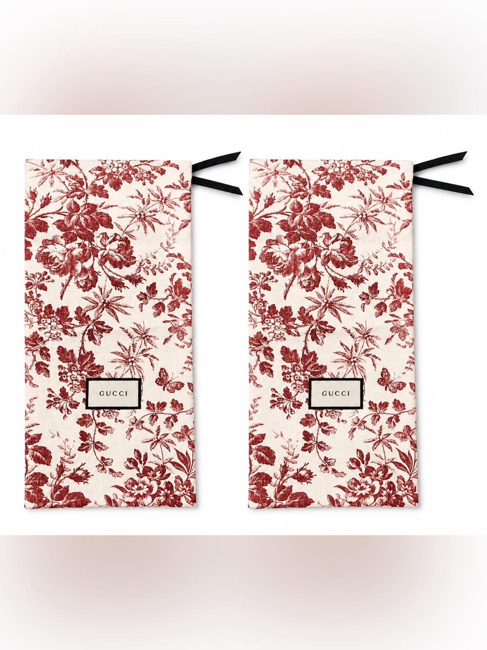 Gucci.  Set of 2 Herbarium Toile Fabric Drawstring Dust Bags. - Picture 7 of 7